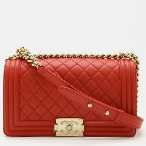 Chanel Red Leather Boy Chanel Matelasse Coco Mark Chain Shoulder Bag - Chanel - Modalova