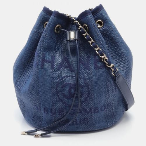 Chanel Blue Navy Leather Straw Deauville Shoulder Bag - Chanel - Modalova