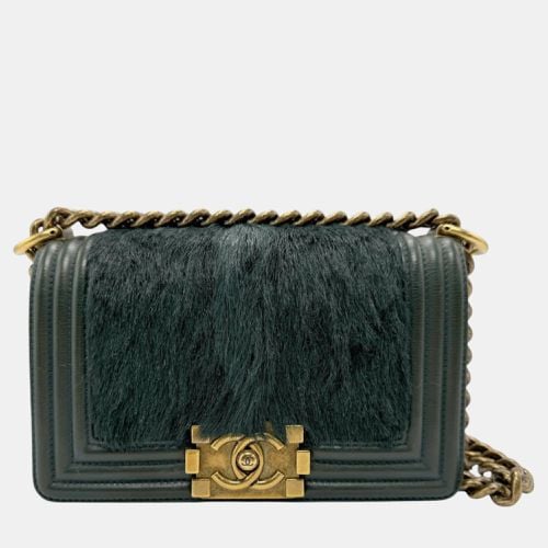 Chanel Dark Green Gold Leather Goat Wool Boy Chanel Shoulder Bag - Chanel - Modalova