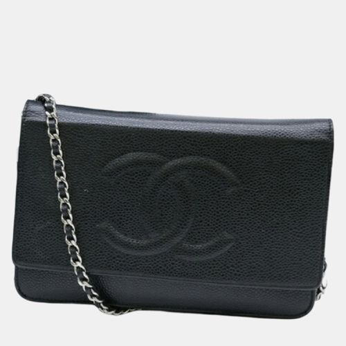 Chanel Black Coco Mark Caviar Skin Chain Wallet - Chanel - Modalova