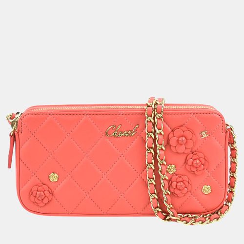 Chanel Pink Gold Leather Matelasse Camellia Wallet Chain Shoulder Bag - Chanel - Modalova