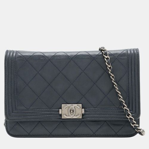 Chanel Navy Leather Boy Chanel Chain Long Wallet Bag - Chanel - Modalova