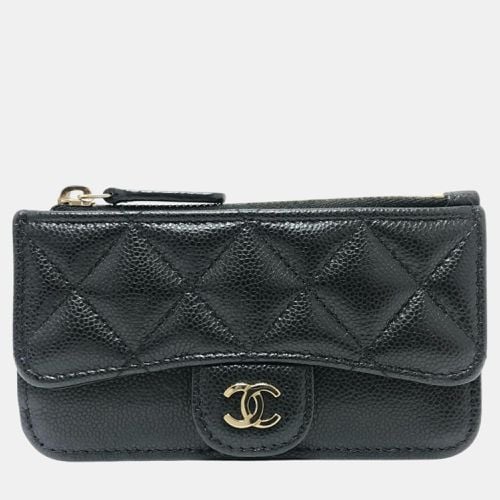 Chanel Black Caviar Skin Coco Mark Matelasse Classic Zip Business Card Holder - Chanel - Modalova