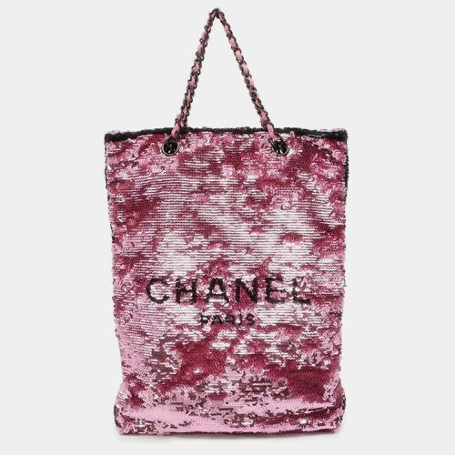 Pink/ Sequins Leather Shopping Tote Bag - Chanel - Modalova