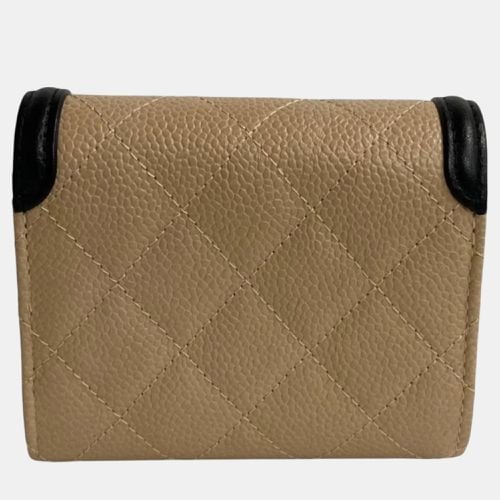 Chanel Beige Black Caviar Skin CC Filigree Matelasse Leather Coco Mark Bi-fold Wallet - Chanel - Modalova