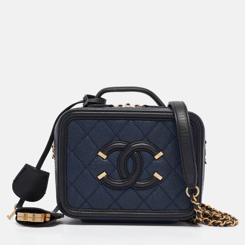 Chanel Navy Blue/Black Quilted Caviar Leather Small CC Filigree Vanity Case Bag - Chanel - Modalova