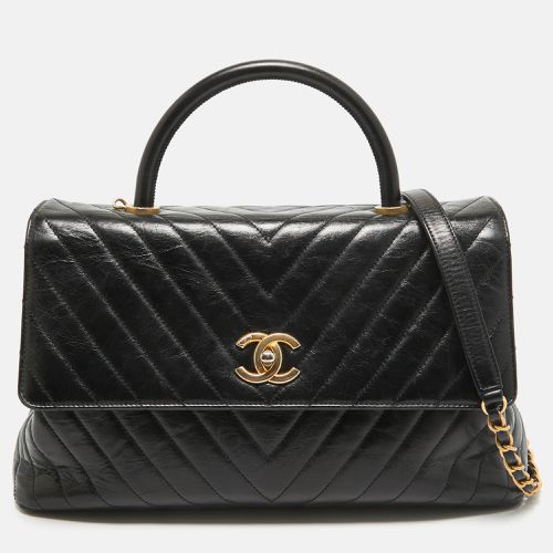 Chanel Black Chevron Leather Medium Coco Top Handle Bag - Chanel - Modalova