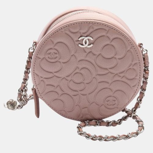 Chanel Pink Goatskin Camellia Round Clutch With Chain - Chanel - Modalova