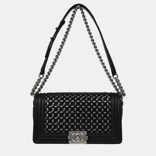 Chanel Boy Black Lambskin Medium Double Chain Shoulder Bag - Chanel - Modalova