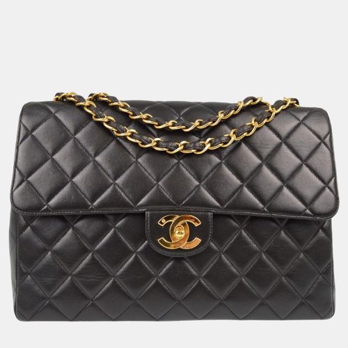 Chanel Black Lambskin Jumbo Stainless Steel Flap Shoulder Bag - Chanel - Modalova