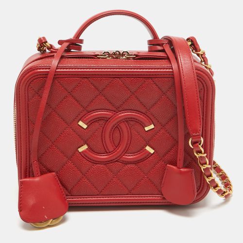 Chanel Red Quilted Caviar Leather Medium CC Filigree Vanity Case Bag - Chanel - Modalova