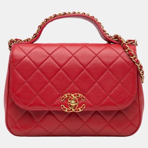 Chanel Red Quilted Lambskin Chain Infinity Top Handle Flap - Chanel - Modalova