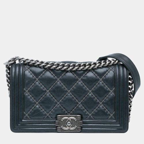 Chanel Blue Medium Iridescent Calfskin Double Stitch Boy Flap - Chanel - Modalova