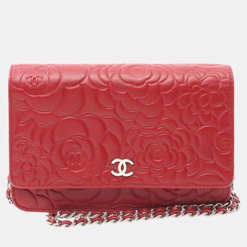 Chanel Red Lambskin Camellia Wallet On Chain - Chanel - Modalova