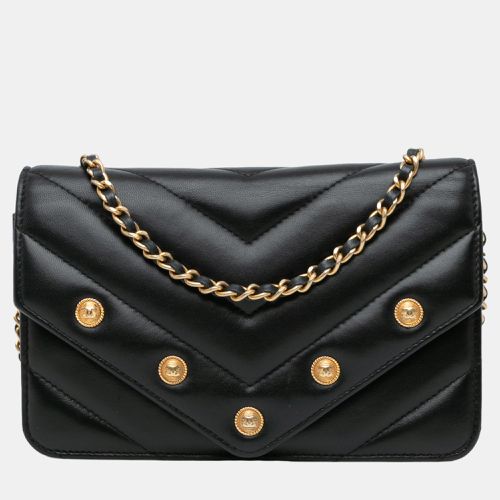 Chanel Black Chevron Lambskin Button Wallet On Chain - Chanel - Modalova