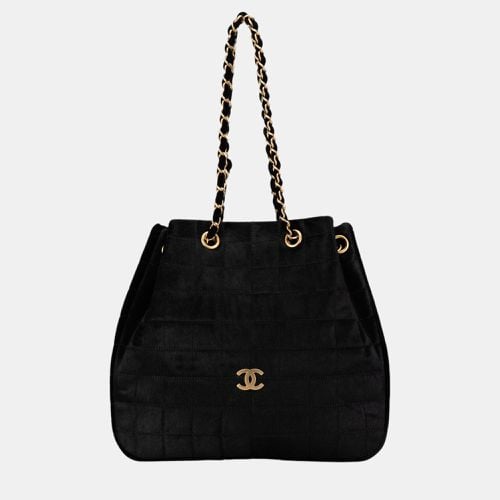 Chanel Black Quilted Pony Hair and Velour Chocolate Bar Drawstring Tote - Chanel - Modalova