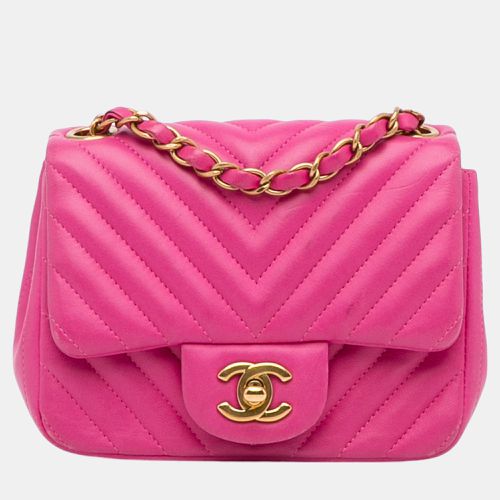 Chanel Pink Mini Square Classic Chevron Lambskin Flap - Chanel - Modalova