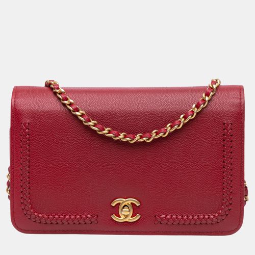 Chanel Red CC Caviar Braided Trim Wallet On Chain - Chanel - Modalova