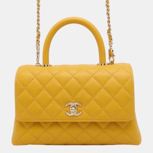 Chanel Matelasse Coco Handle Chain Shoulder Yellow Caviar Leather Size XS - Chanel - Modalova