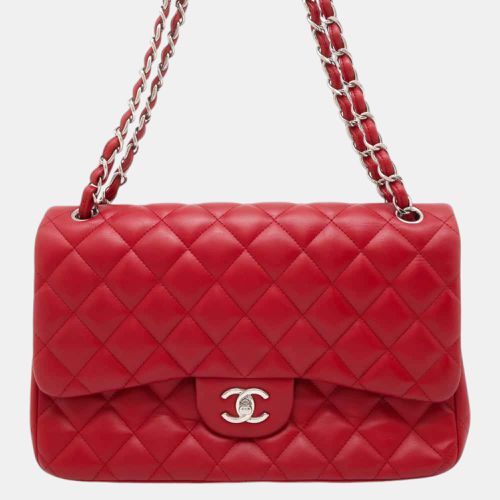 Chanel Matelasse W Flap Chain Shoulder Bag Red Lambskin Size 30 - Chanel - Modalova