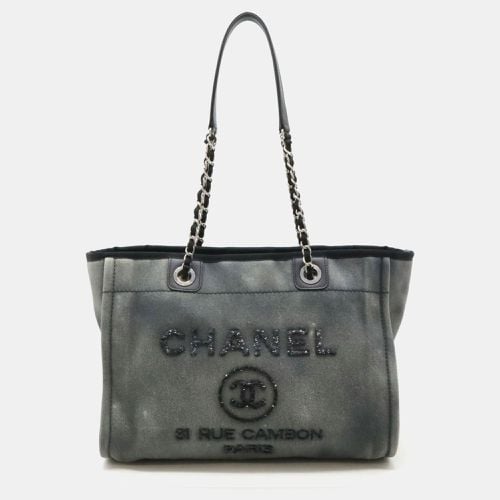 Gray Black Sequin Canvas Deauville Line Medium Tote MM Bag - Chanel - Modalova