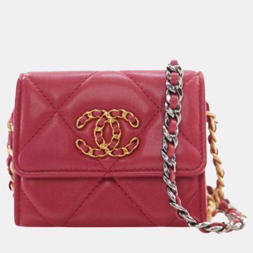 Chanel Pink Lambskin 19 Flap Coin Purse With Chain - Chanel - Modalova