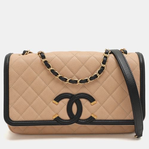 Chanel Beige/Black Leather Medium CC Filigree Flap Bag - Chanel - Modalova