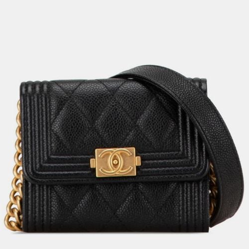 Chanel Black Gold Caviar Skin Boy Chain Wallet Shoulder Bag - Chanel - Modalova