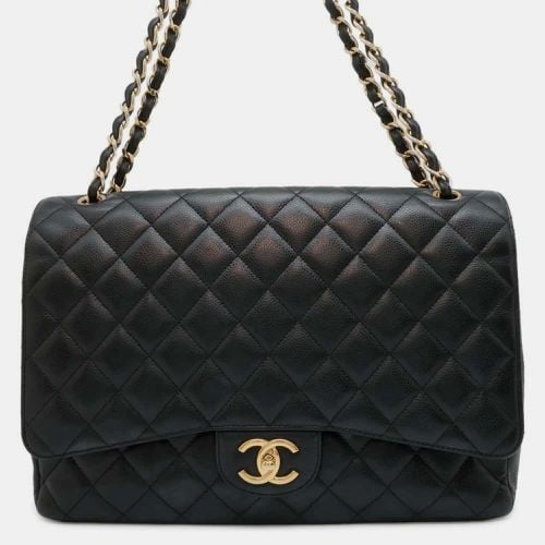 Chanel Caviar Skin Dekamato Black Matelasse 34 Maxi Coco Mark Double Flap Chain Shoulder Bag - Chanel - Modalova