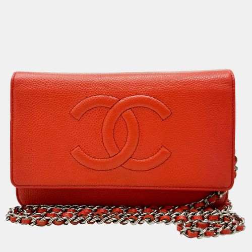 Chanel Caviar Skin Orange Red Vermilion Coco Mark Chain Wallet Bag - Chanel - Modalova