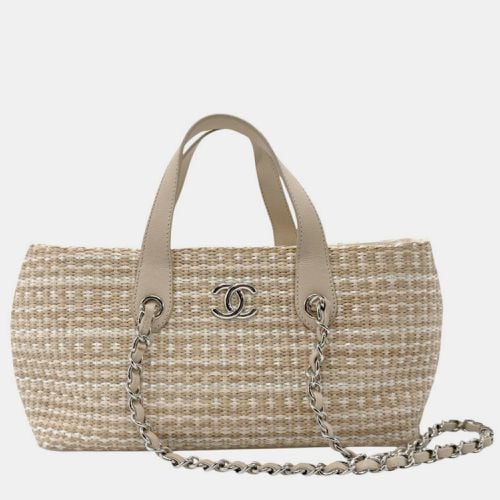 Chanel Raffia Leather Light Beige Silver Shoulder Bag - Chanel - Modalova