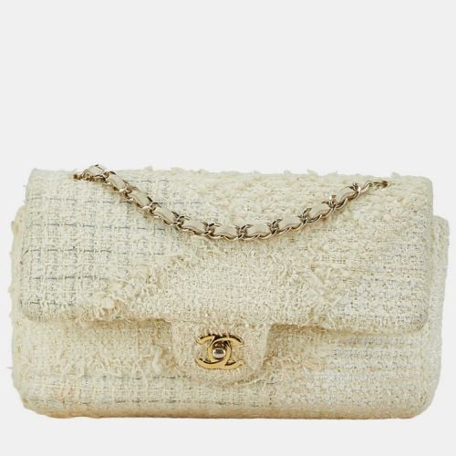 Chanel Beige Ivory Tweed Leather Matelasse 25 Coco Mark Double Flap Chain Shoulder Bag - Chanel - Modalova