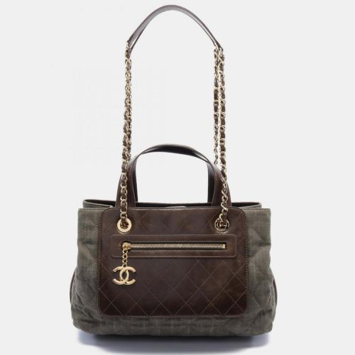 Chanel Khaki Brown Canvas Leather Matelasse Shoulder Bag - Chanel - Modalova