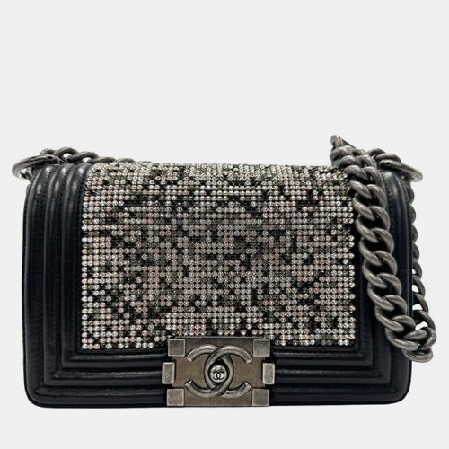 Chanel Leather Rhinestone Black Boy Chanel Shoulder Bag - Chanel - Modalova