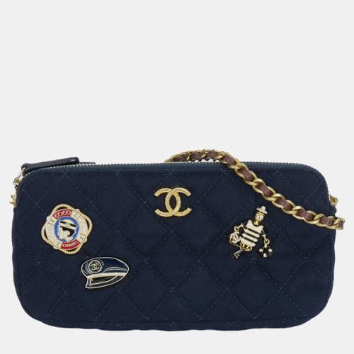 Chanel Navy Marine Cotton Phone Coco Mark Chain Shoulder Bag - Chanel - Modalova