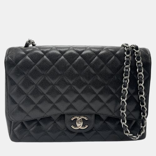 Chanel Caviar Skin Leather Black Silver Matelasse Double Flap Shoulder Bag - Chanel - Modalova