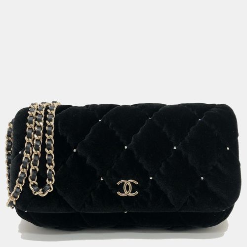 Chanel Black Velour Matelasse Rhinestone Chain Shoulder Bag - Chanel - Modalova