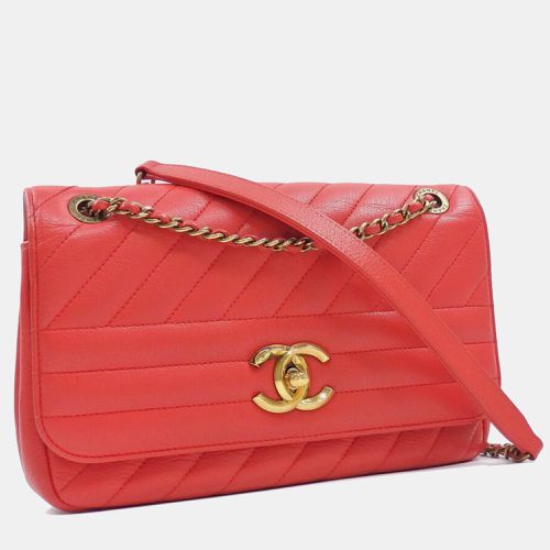 Chanel Red Calfskin Coco Mark Leather W Chain Shoulder Bag - Chanel - Modalova