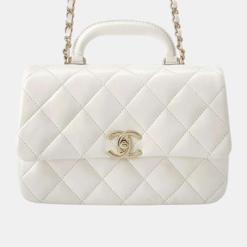 Chanel White Shiny Calf Leather Top Handle Flap Shoulder Bag - Chanel - Modalova