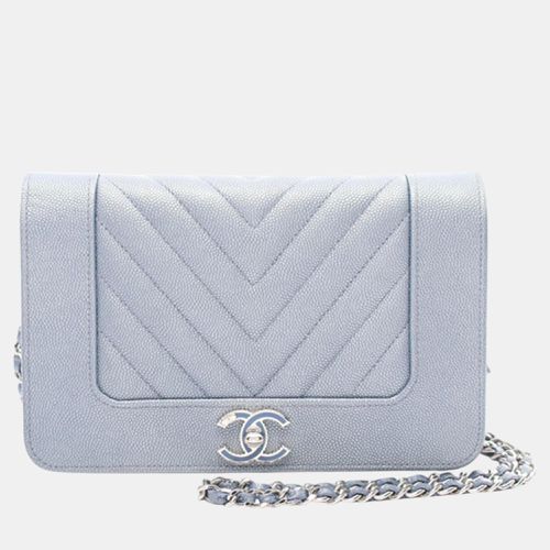 Chanel Blue Chevron Quilted Caviar Mademoiselle Wallet On Chain - Chanel - Modalova