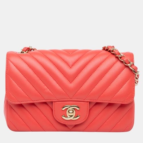 Chanel Red Mini Rectangular Classic Chevron Lambskin Single Flap - Chanel - Modalova