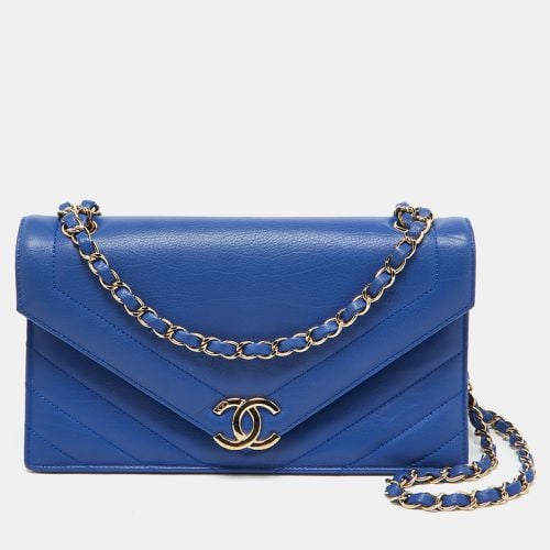 Chanel Blue Leather Chevron Medium Coco Envelope Flap Bag - Chanel - Modalova