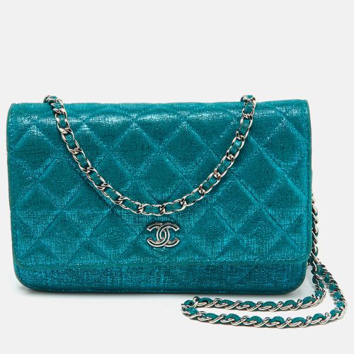 Chanel Metallic Turquoise Blue Suede Quilted CC Wallet On Chain - Chanel - Modalova