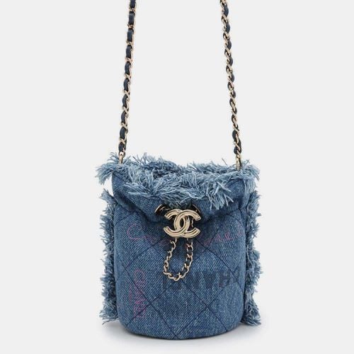 Chanel Blue Denim Leather Logo Mini Drawstring Shoulder Bag - Chanel - Modalova