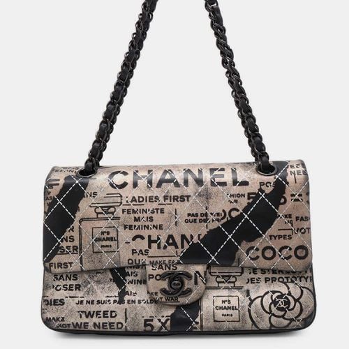 Chanel Black Leather Logo Print Double Flap Chain Shoulder Bag - Chanel - Modalova