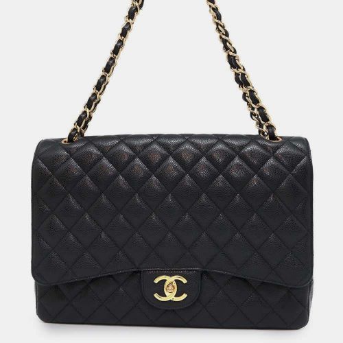 Chanel Black Caviar Leather Matelasse Double Flap Chain Shoulder Bag Size 34 - Chanel - Modalova