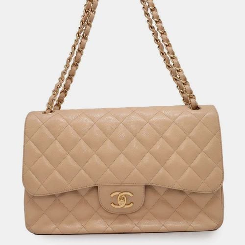 Chanel Beige Caviar Leather Matelasse Double Flap Chain Shoulder Bag - Chanel - Modalova