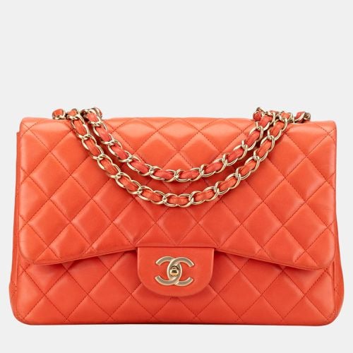 Chanel Orange Jumbo Classic Lambskin Single Flap - Chanel - Modalova