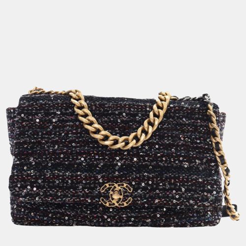 Chanel Black Maxi Tweed Sequin 19 Flap - Chanel - Modalova