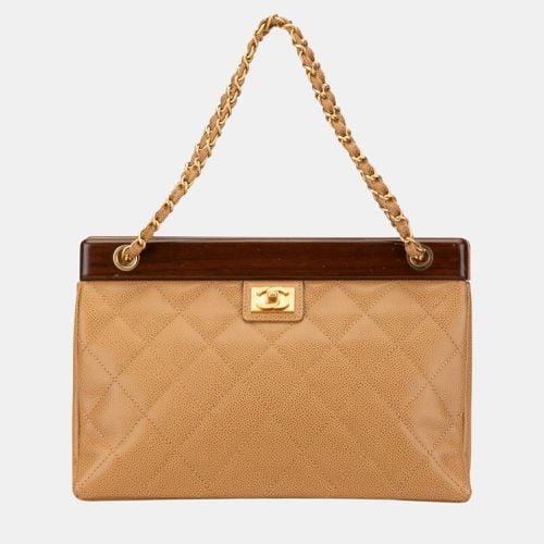 Chanel Brown Quilted Caviar Wooden Bar Chain Shoulder Bag - Chanel - Modalova